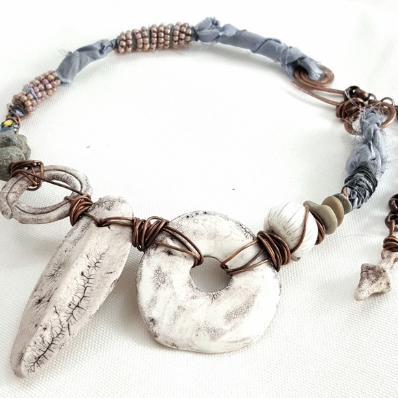 Artisan Polymer Faux Fossil Statement Necklace - Picture 3 of 8